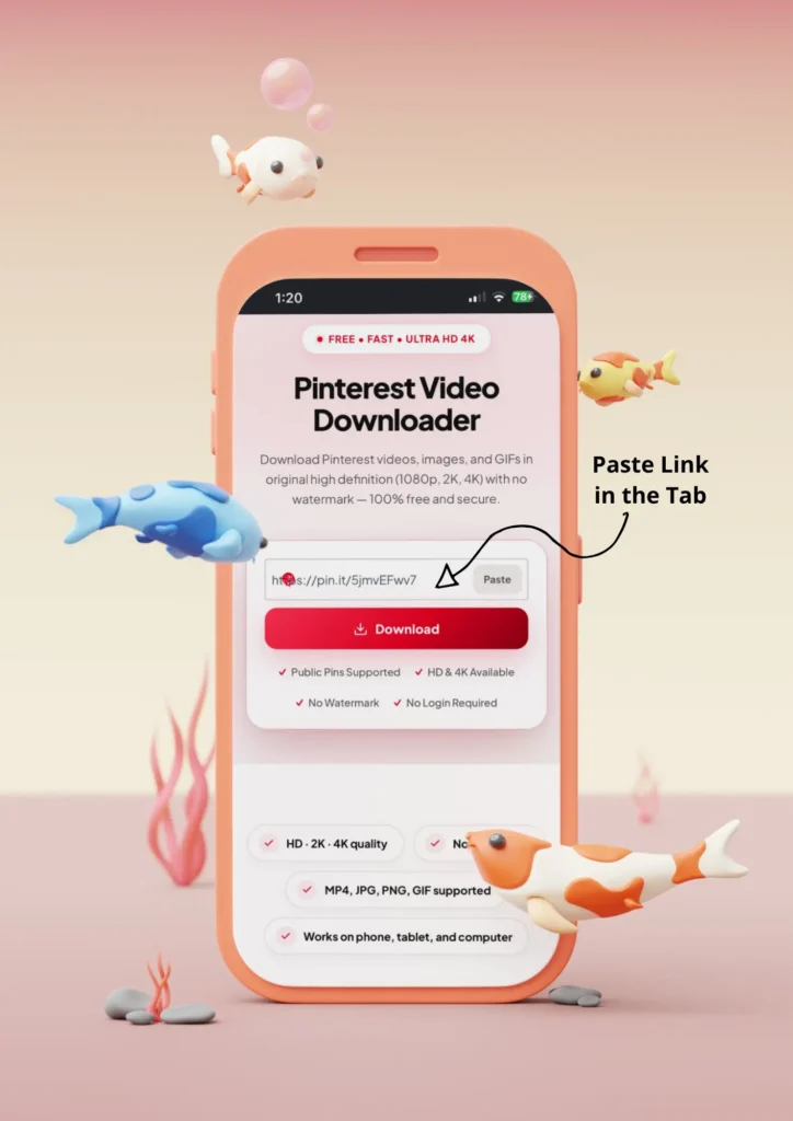Pinterest Video Downloader showing where to paste a copied video link