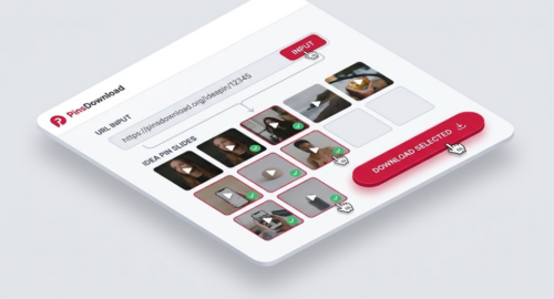 PinsDownload interface displaying thumbnail grid selection to download individual slides from a Pinterest Idea Pin